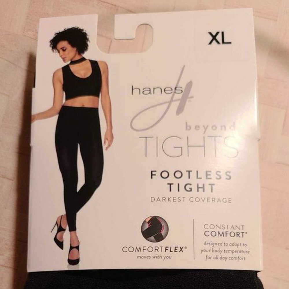 HANES black footless tights beyond tights XL or L  New in package